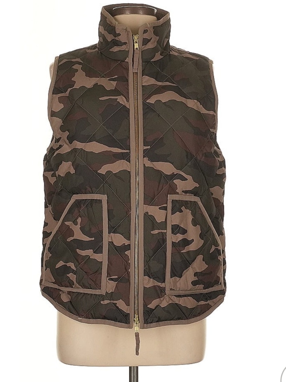 J. Crew Men's Quilted Camouflage Vest in Brown & Olive